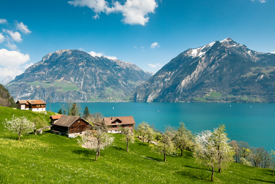 Switzerland Lake lucerne cottage house and lake