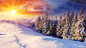 Latest winter wallpaper sunrise at snow mountain Graphics