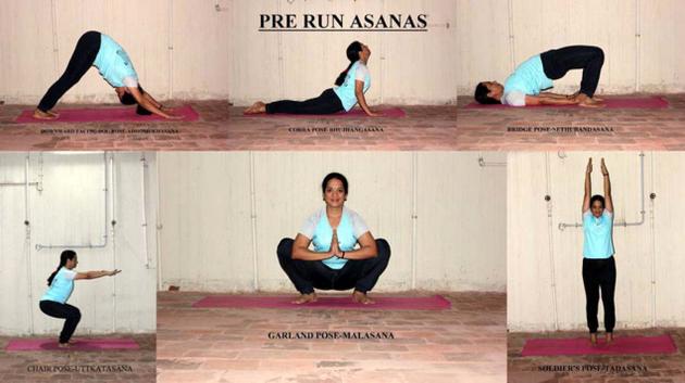 Asanas ( Yoga poses) before running yoga for runners