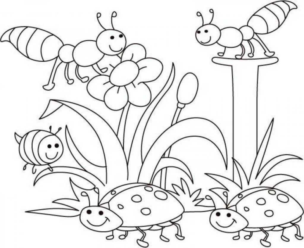 Spring Coloring Pages lady bugs and flowers bees Truly