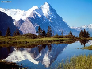 Mountain reflection Switzerland Eiger