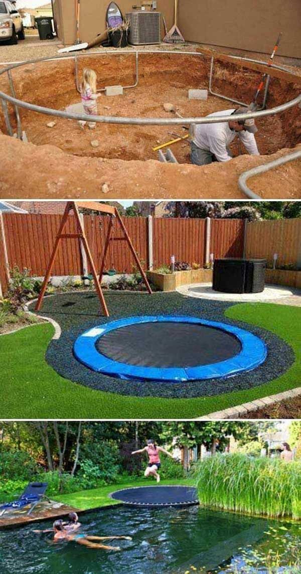 Buried inground trampoline for your kids Outdoor Fun