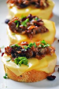 Cranberry Crostini topped with Bacon for New Year Party Food