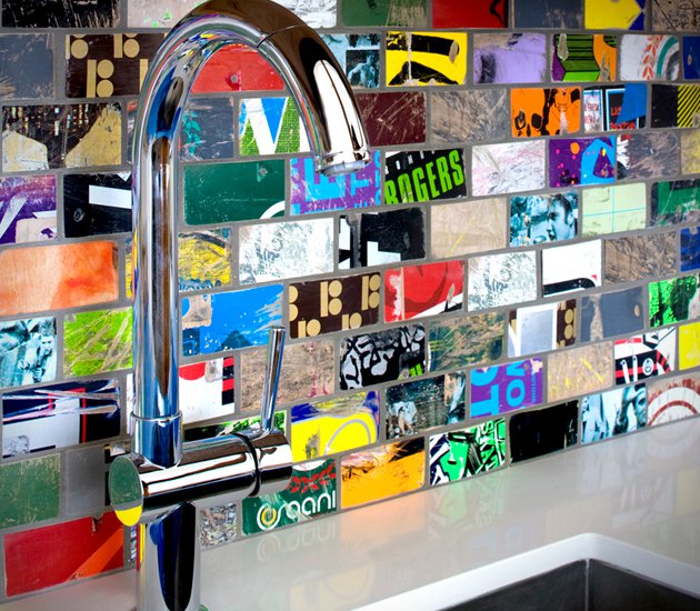 13 DIY Mosaic Tile Kitchen Backsplash from Old Skateboard