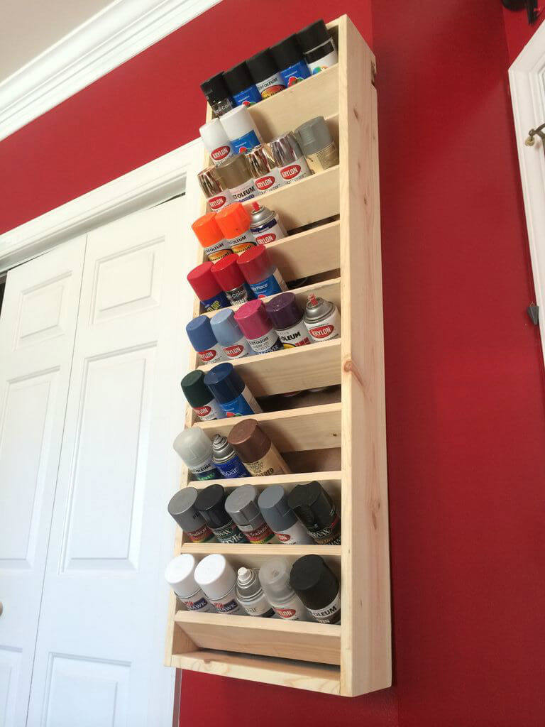 22 DIY Paint Display through Repurposed Wooden Shelves