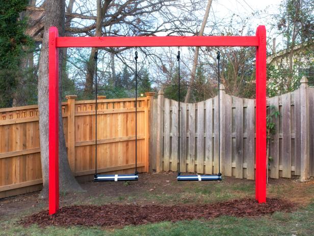 15 Simple Wooden Swing Set with Colorful Stands