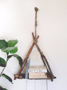 7. Rustic DIY Hanging Free Library with Rope String for a Durable Wall Swing with Bamboo Structure: