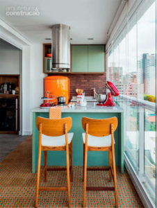 31 Bold and Vibrant Color Contrast with Kitchen Furniture and Wall Color with Lively Flooring Design