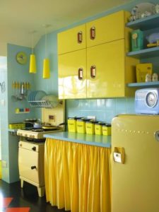 36 Bold Kitchen Cabinet Curtain with Fully Layered Design in Vibrant Yellow Shade Matching with  ...