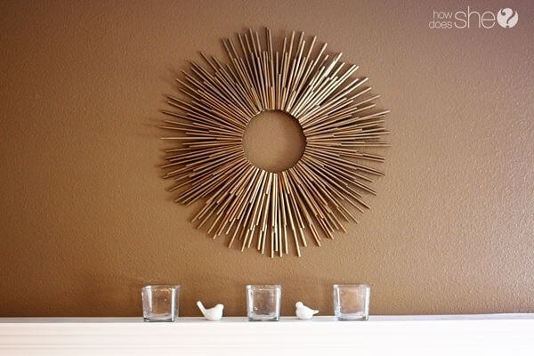 2 DIY Attractive Sunburst Frame as Modern Wall Art made of Drinking Straw in an Ideal Circular Shape
