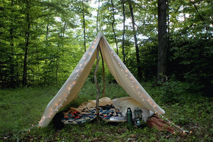 1 DIY Camping Tent from Old Fabric with Lighting