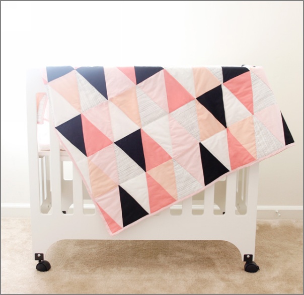 38 DIY Cozy Quilt with Triangle Design in Different Hues with Different Thick Cotton Fabrics