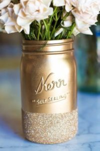 14 DIY Super Artistic Mason Jar Flower Vase with Cool Gold Paint and a Glitter Dipped Bottom Design