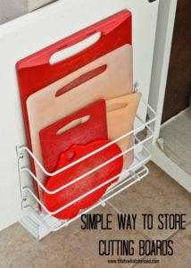 13 DIY Useful Cutting Board Storage on Cabinet Wall with Enough Space and made of Cheap Iron Pipes