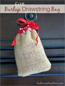 33 Easy Rustic Drawstring Bag made of Burlap With a Perfect Red Ribbon String on Bright Top Edges