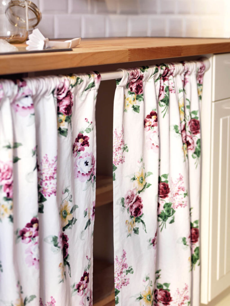 39 Easy Recessed DIY UndertheSink Cabinet Curtain in Split up Pattern with Beautiful Floral Desi ...