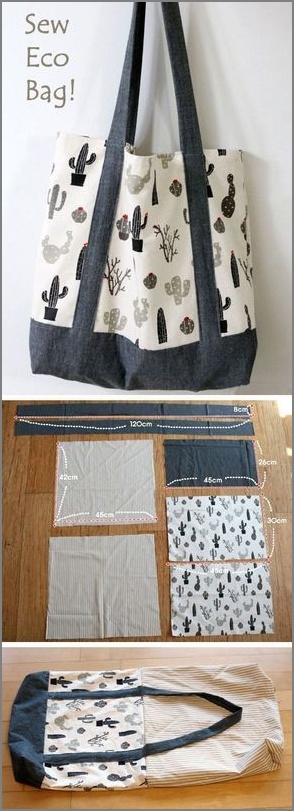 2 Eco Friendly DIY Handy Tote Bag with Thick Inside Fabric Layer and in Two Different Designs