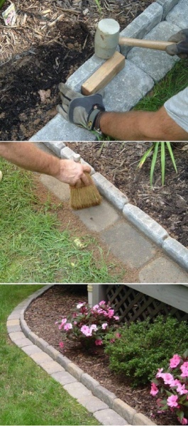 26 Fantastic Flower Bed Edging Idea with Paver Stone Set inside the Ground