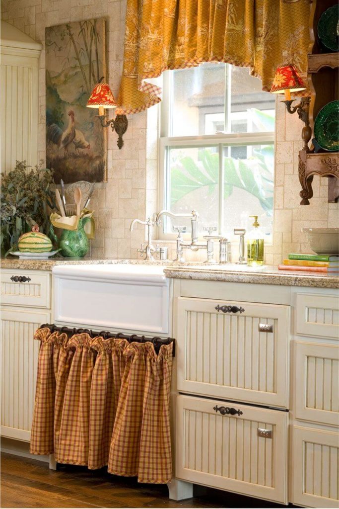 37 Highly Layered DIY UndertheSink Cabinet Curtain with Traditional Mustard Colored in Geomatric ...