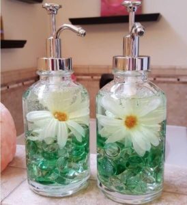 5 Immensely Creative Pop of Color on Your Glass Soap Dispenser with Gems and Faux Flowers with 3 ...