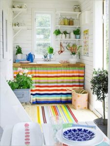 21 Plain DIY Curtain for UndertheSink Cabinet in Bold Bright Striped Fabric and with Small Layer ...