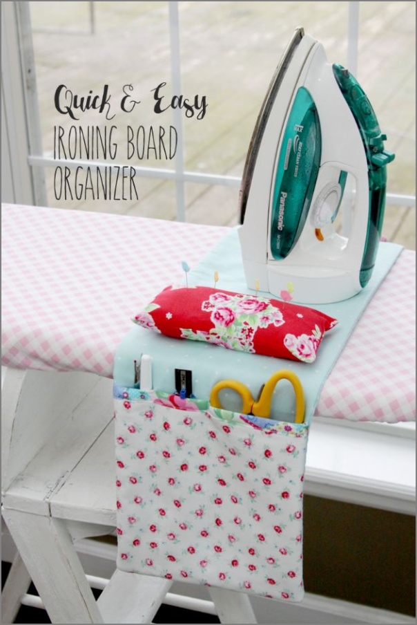 35 Quick Simple DIY Ironing Board Organizer with Wide Side Pockets as a Fast DIY Sewing Project