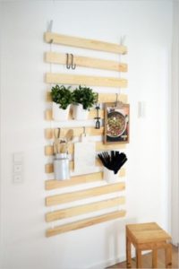 1 Recycled Bed Slat Turn IKEA Wall Hanger as Vertical Kitchen Storage Hanging on Sturdy Hooks