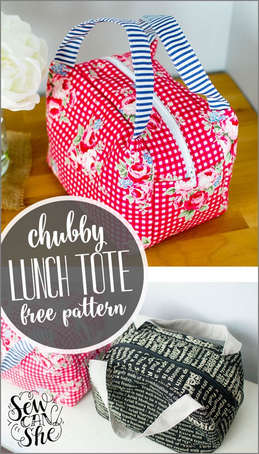 36 Super Chic DIY Perfect Lunch Tote Bag with Vibrant Print as Free Pattern Fabric Project