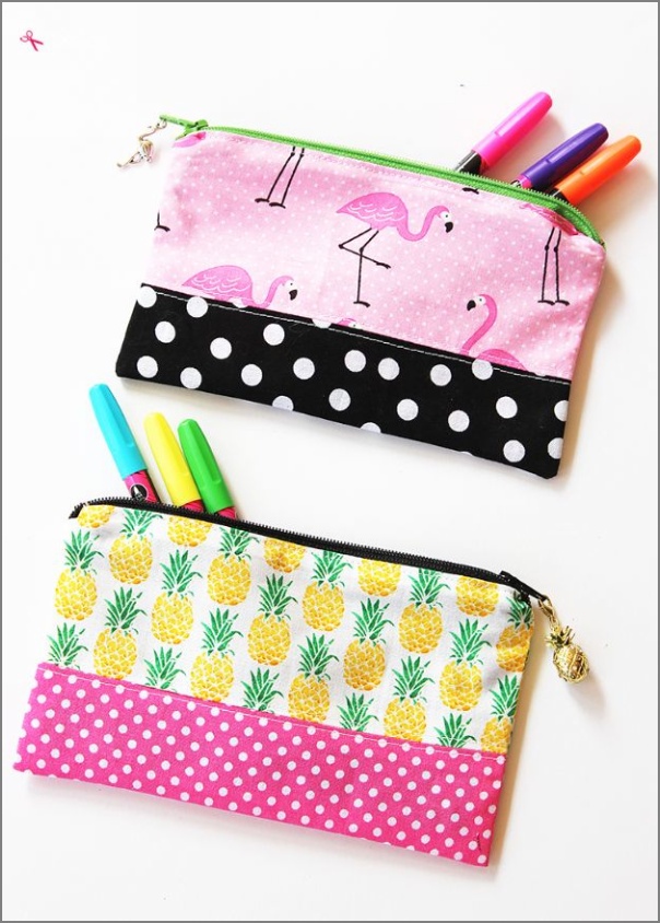 3 Zipper Pencil Pouch made of Beautifully Designed Fabric Pieces in Two Separate Designs