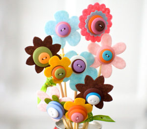 A Spectacular Spring Flower Bouquet Made of Various Colorful Buttons