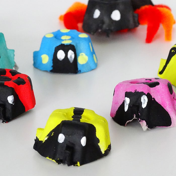Easy Peasy Colorful Bug Crafts from Egg Carton with Different Color Accents