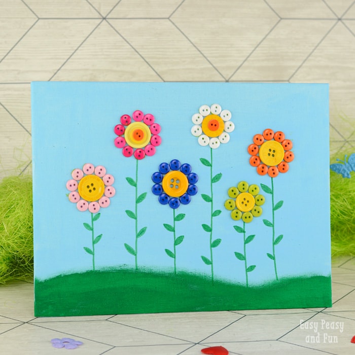 Wonderful Flower Craft: DIY Button Flowers on a Colorful Canvas