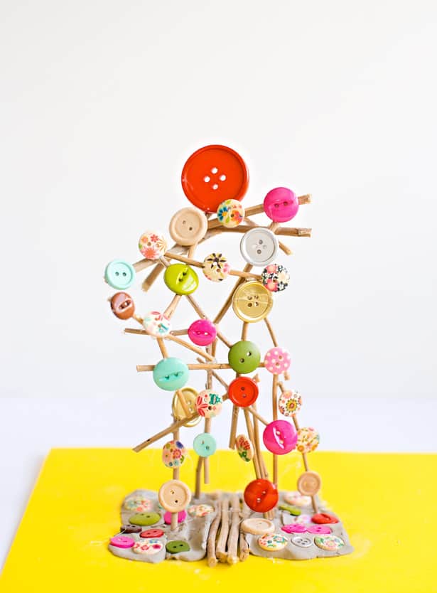 Button Stick Tree Structure Craft for Kids