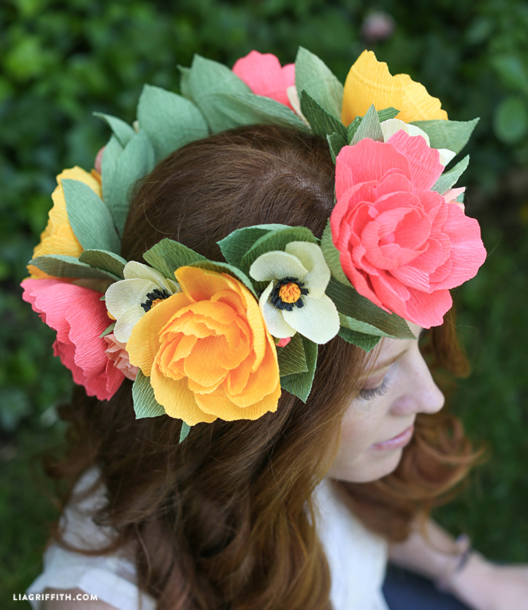 DIY Princess Like Headband with Large Crepe Paper Flowers