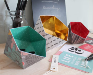 DIY Paper Decor with Geometric Bowls with Colorful Scrapbook Papers