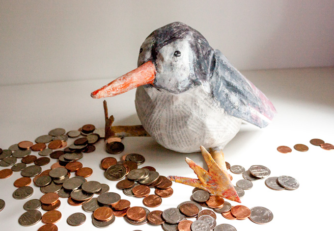 DIY Craft: Paper Mache Bird Penny Bank