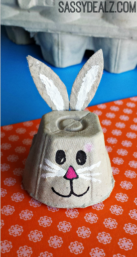 Cute Egg Carton Bunny Face Craft with Painted Facial Features