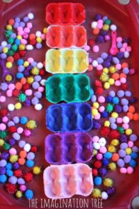 Egg Carton Colour Sorting Structures for Rainbow Pom-Poms
