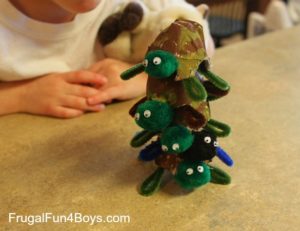 Egg Carton Turtle Piles with Pipe Cleaner Legs and Googly Eyes