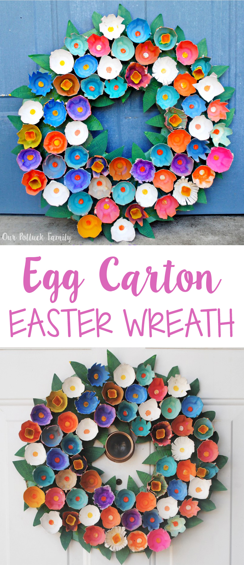 DIY Easter Wreath with Colorful Egg Carton Flowers