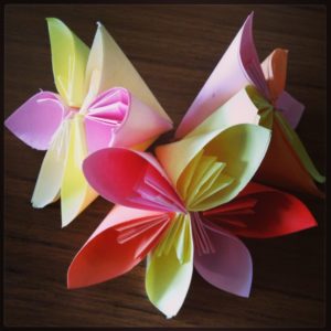 Bright Rainbow Colored Paper Origami Flowers