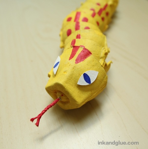DIY Egg Carton Snake Craft by Ink & Glue in A Clear Tutorial
