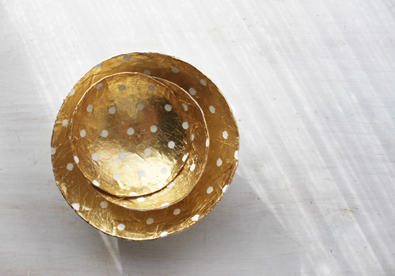 Gold Leaf Glossy Paper Mache Bowls