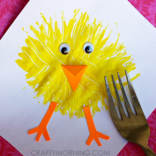 Quick Easter Chick Craft using Fork and Acrylic Paint