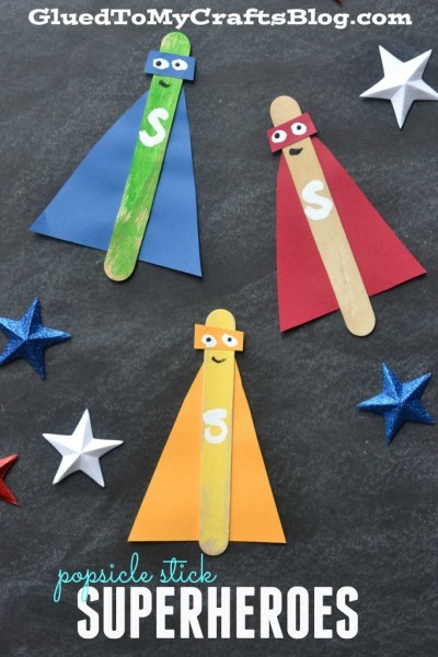 Popsicle Stick Superheros with Paper Decor