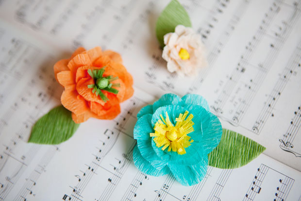 Pretty Crepe Paper Flower with Green Leaves