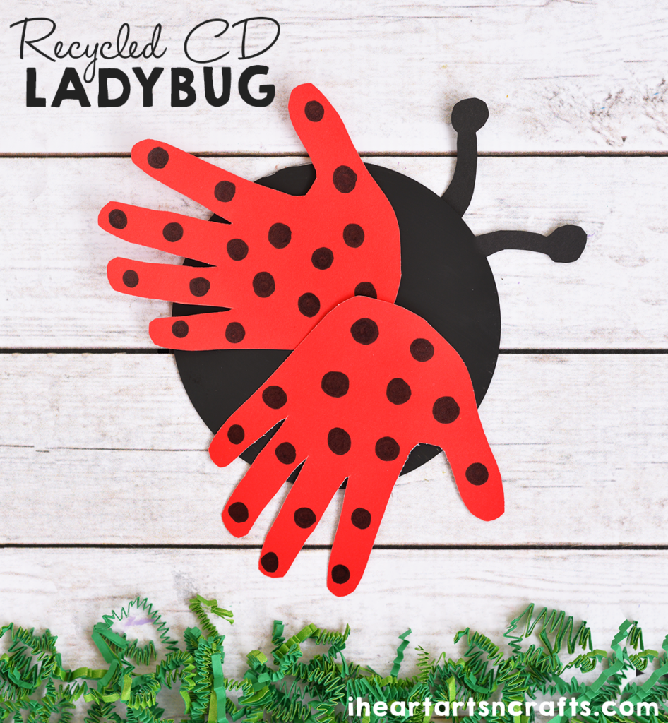 Construction Paper Lady Bug Recycling Old CD