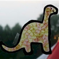 Tissue Paper Dinosaur Craft Over Clear Contact Paper Base