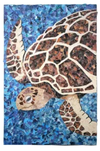 Underwater Paper Collage Turtle in Ocean