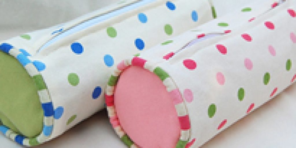 Back to School Pencil Case in Cute Side-Pillow Shape with Quilting Fabric in Dotted Print Design